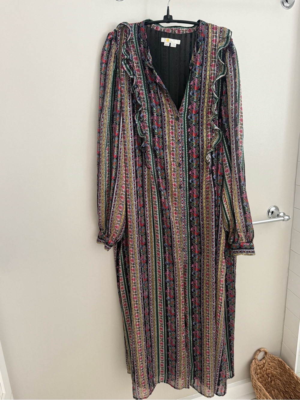 Boden block print Boho Floral Stripe Long Sleeve Maxi Dress - Black/Multi
